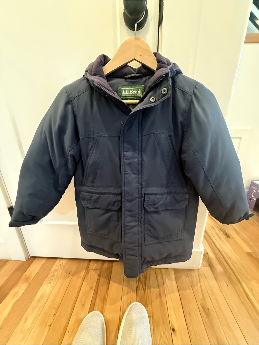 L.L. Bean Goose Down Kids Navy Blue Hooded Puffer Jacket